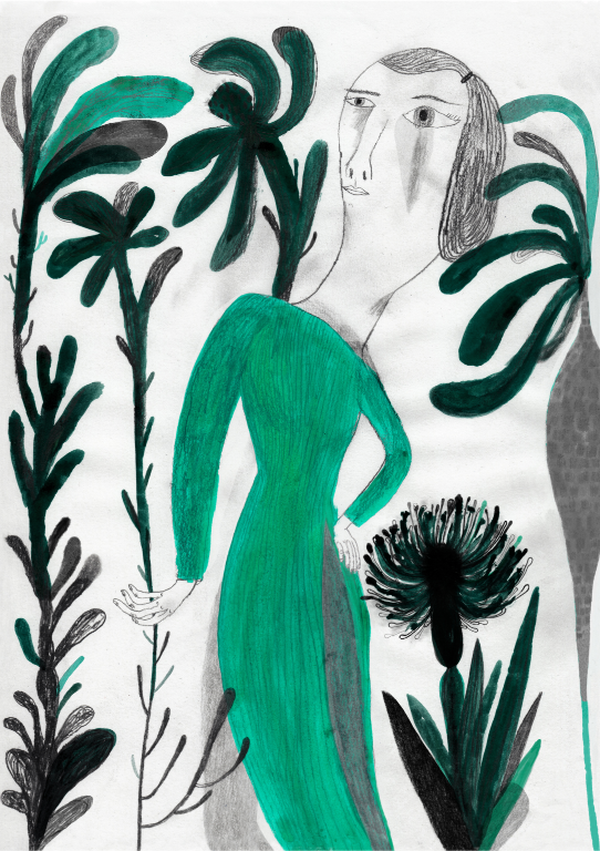 Grønne Dame af Kamila Slocinska. A4 print, kr. 90,00.